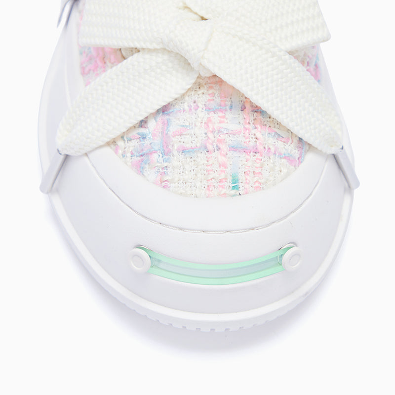 Pink Tweed Platform Low-Top Sneaker-SMILEREPUBLIC