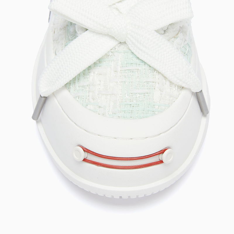 Light Cyan Plaid Tweed Low Top Platform Sneaker