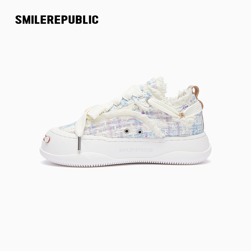 Blue Tweed Platform Low-Top Sneaker