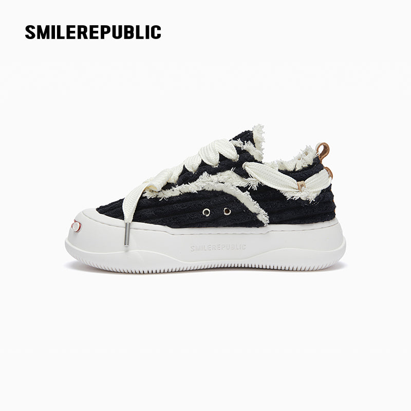 Black Corduroy Low-Top Platform Sneaker