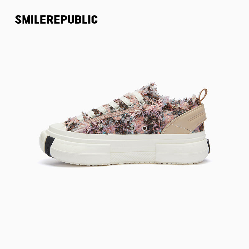 70s Purple Floral Tweed Low-Top Platform Sneaker