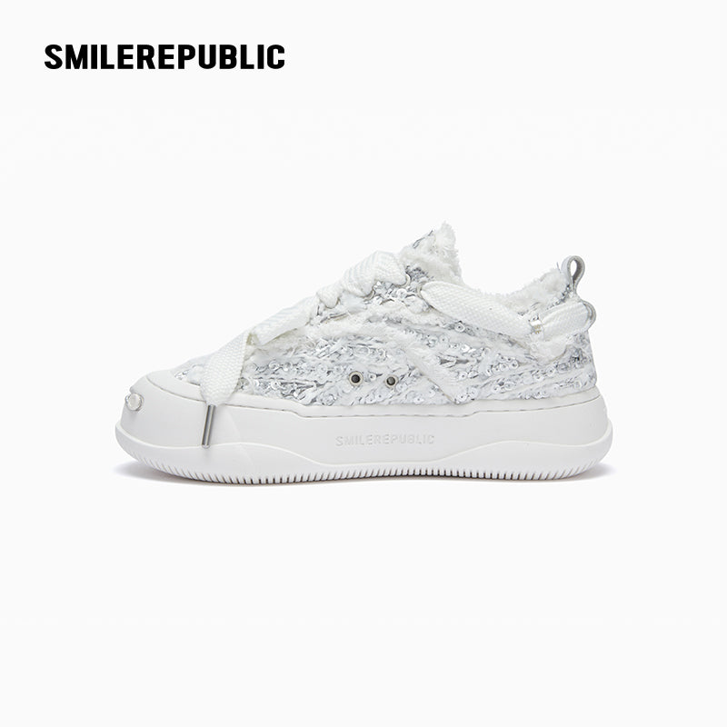 Silver Dragon Scale Low Top Platform Sneaker