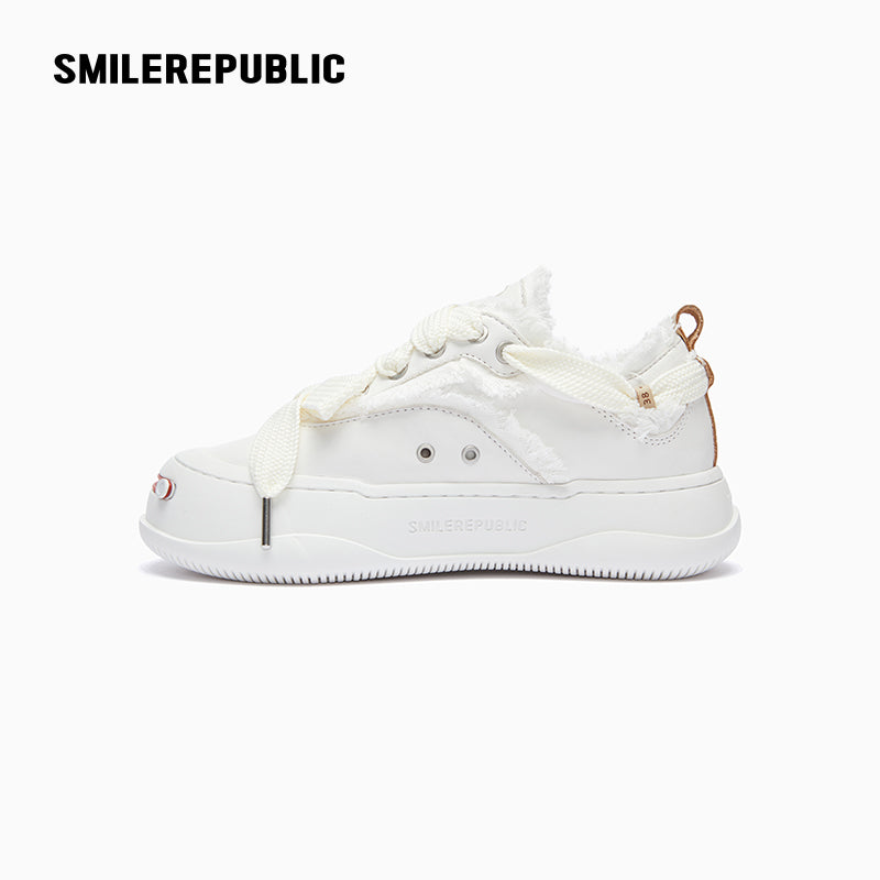 Cream Low-Top Platform Sneaker
