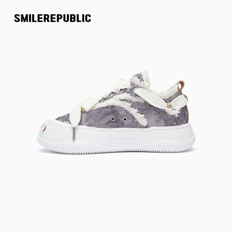 White Grey Textured Low Top Sneakers, Unisex Lace Up Shoes