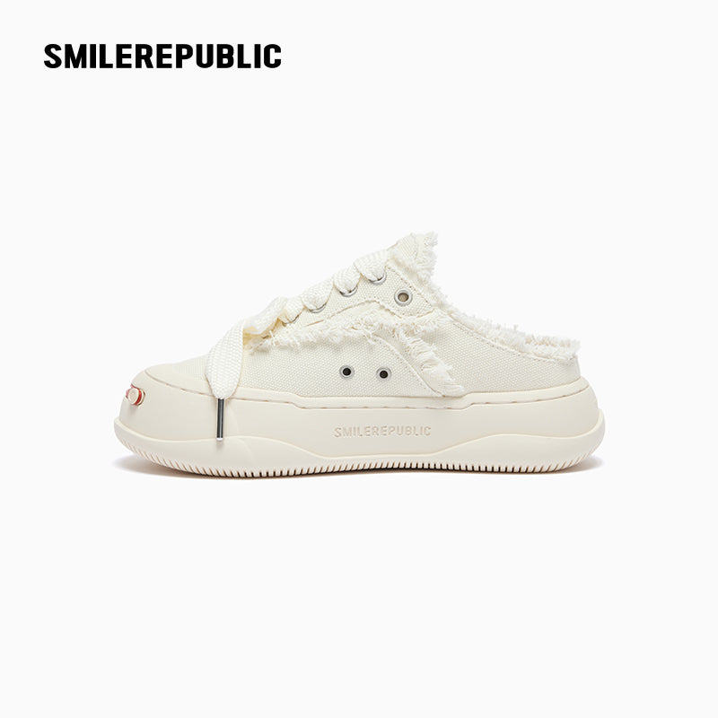 White Coarse Canvas Slippers