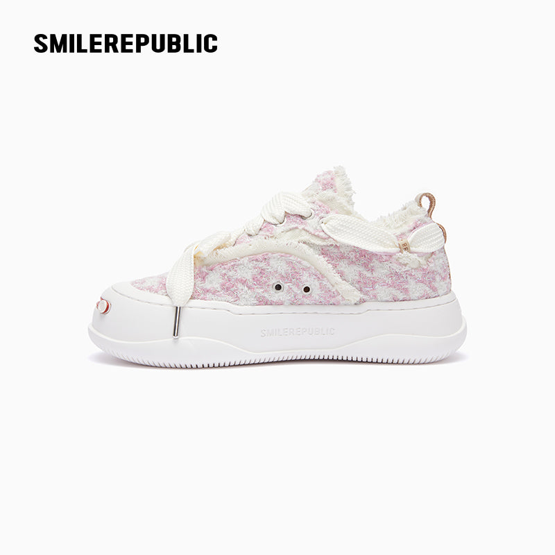 Pink Shimmer Houndstooth Low-Top Platform Sneaker