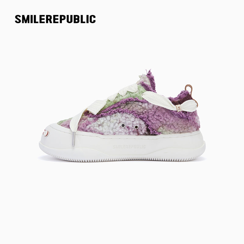 Purple & Green Tweed Low-Top Platform Sneaker