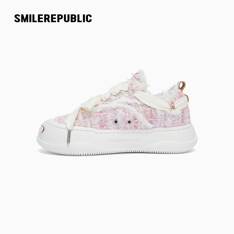Pink Tweed Low-Top Platform Sneaker