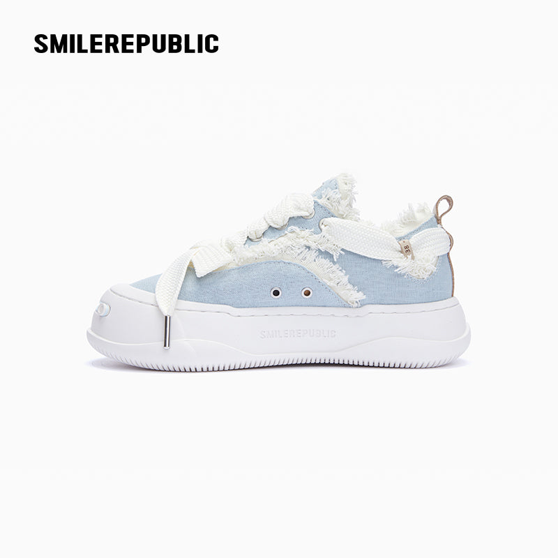 Light Blue Linen Low Top Platform Sneaker