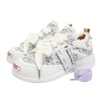 White Frayed Textured Low Top Sneakers, Unisex Lace Up Shoes