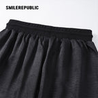 Black Satin Polyester Wide Leg Drawstring Pants with Elastic Waist and Logo Detail