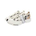 Black and White Herringbone Textured Platform Sneakers, Unisex Low Top Lace Up Shoes