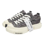 Grey Frayed Canvas Platform Sneakers, Unisex Low Top Lace Up Shoes