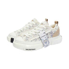 Beige Gray Frayed Tweed Platform Sneakers, Unisex Low Top Lace Up Shoes