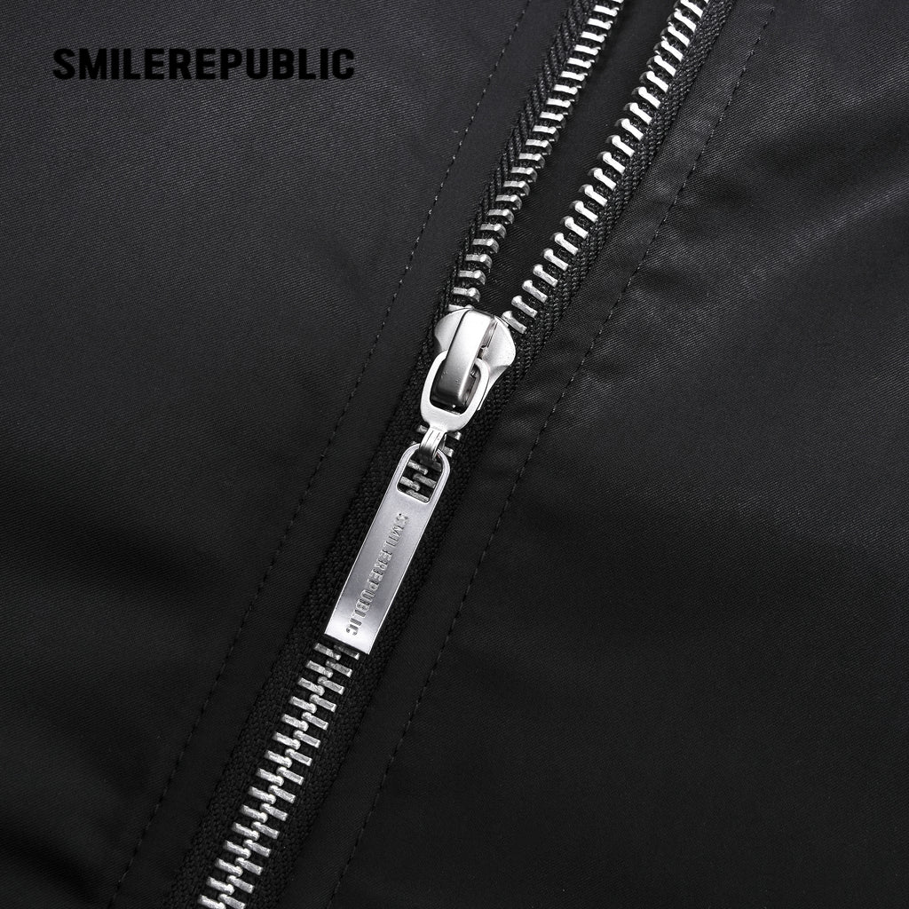 Black Rhinestone Embellished Shimmer Polyester Woven Ruched Sleeve Full Zip Bomber Jacket
