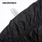 Black Rhinestone Embellished Shimmer Polyester Woven Ruched Sleeve Full Zip Bomber Jacket