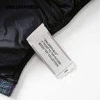 Dark Navy Plaid Polyester 90% White Duck Down Cropped Full Zip Puffer Jacket with Stand Collar