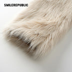 Mottled Khaki/Cream Acrylic Blend Faux Fur Cropped Zip Jacket with Back Logo Embroidery