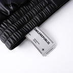 Black Navy and White PU Coated Faux Leather Color Block Butterfly Graphic Stand Collar Zip Jacket