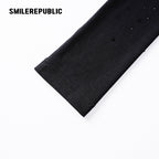Black Rhinestone Embellished Cotton Blend Asymmetrical Off-Shoulder Long Sleeve Knit Top for Women