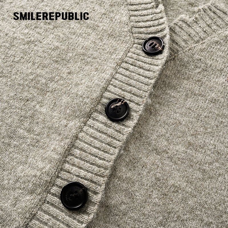 Gray Green Polyester Blend Distressed Trim Cropped V-Neck Button Front Knit Cardigan for Women