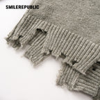 Gray Green Polyester Blend Distressed Trim Cropped V-Neck Button Front Knit Cardigan for Women