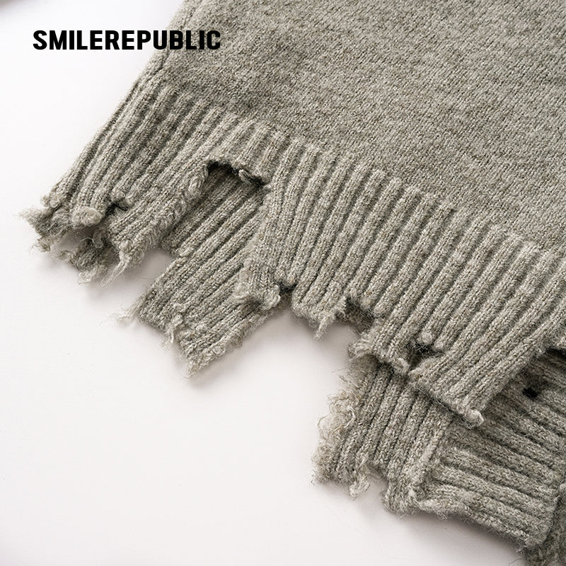 Gray Green Polyester Blend Distressed Trim Cropped V-Neck Button Front Knit Cardigan for Women