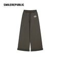 Dark Green 100% Cotton A-Line Wide Leg Sweatpants with Drawstring Waist and Logo Graphic