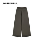 Dark Green 100% Cotton A-Line Wide Leg Sweatpants with Drawstring Waist and Logo Graphic