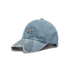 Light Blue Denim Baseball Cap with Metal Smile Logo Detail Adjustable Strap Unisex Hat