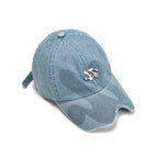 Light Blue Denim Baseball Cap with Metal Smile Logo Detail Adjustable Strap Unisex Hat