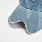 Light Blue Denim Baseball Cap with Metal Smile Logo Detail Adjustable Strap Unisex Hat