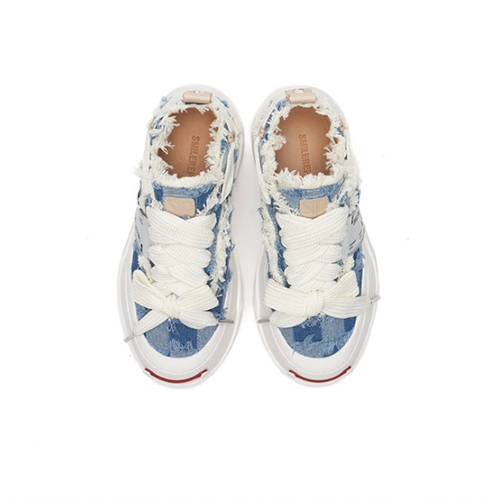 Light Blue Plaid Denim Canvas SB Sneaker - SMILEREPUBLIC Slip On Shoes Store