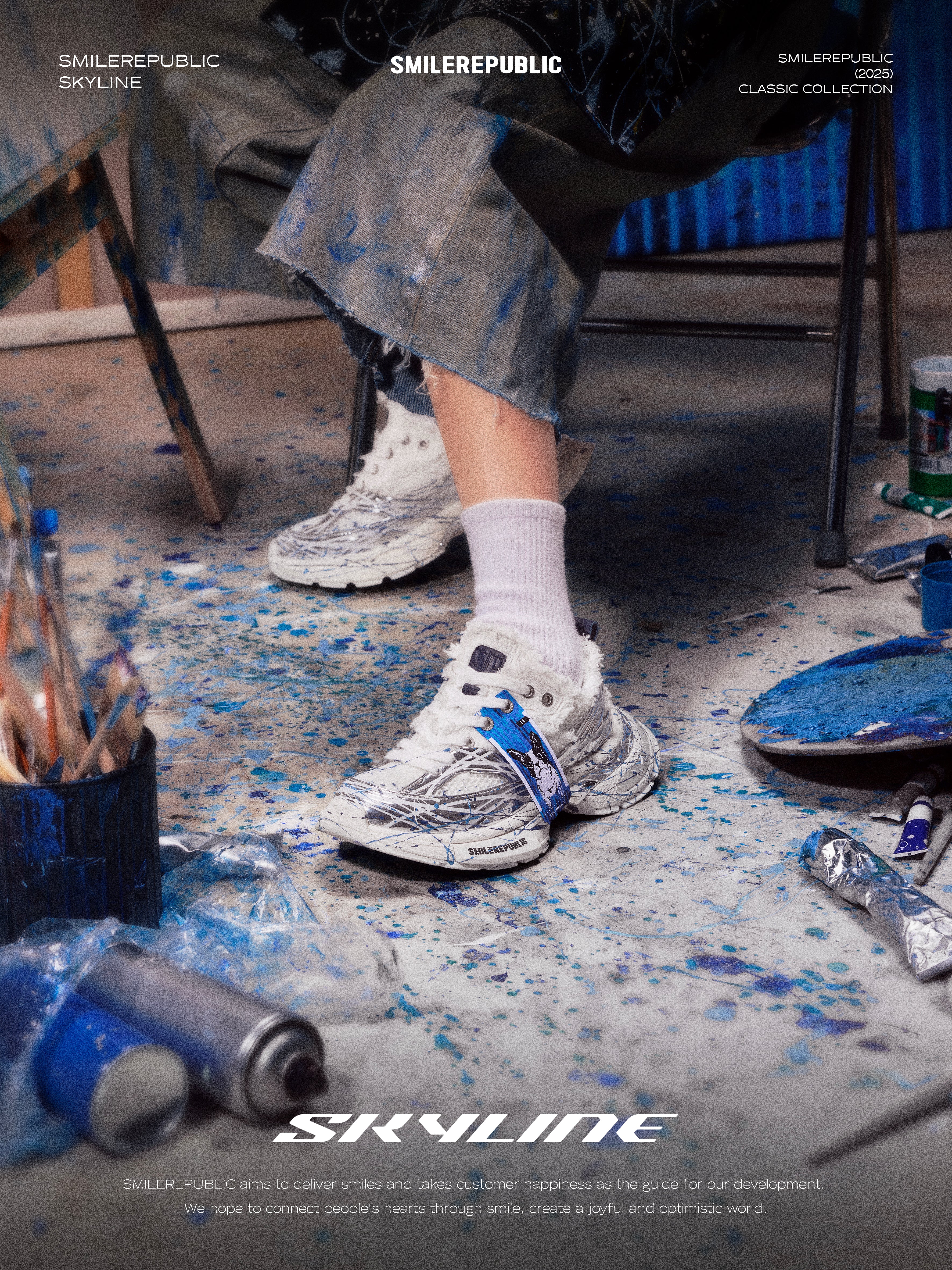 【NEW】XXXS Ink Splash Silver Slip On Sneaker Canvas Shoes