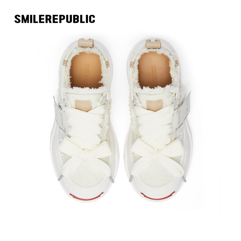 White Hand Rubbed Leather Sneaker SMILEREPUBLIC丨SMILEMONSTER