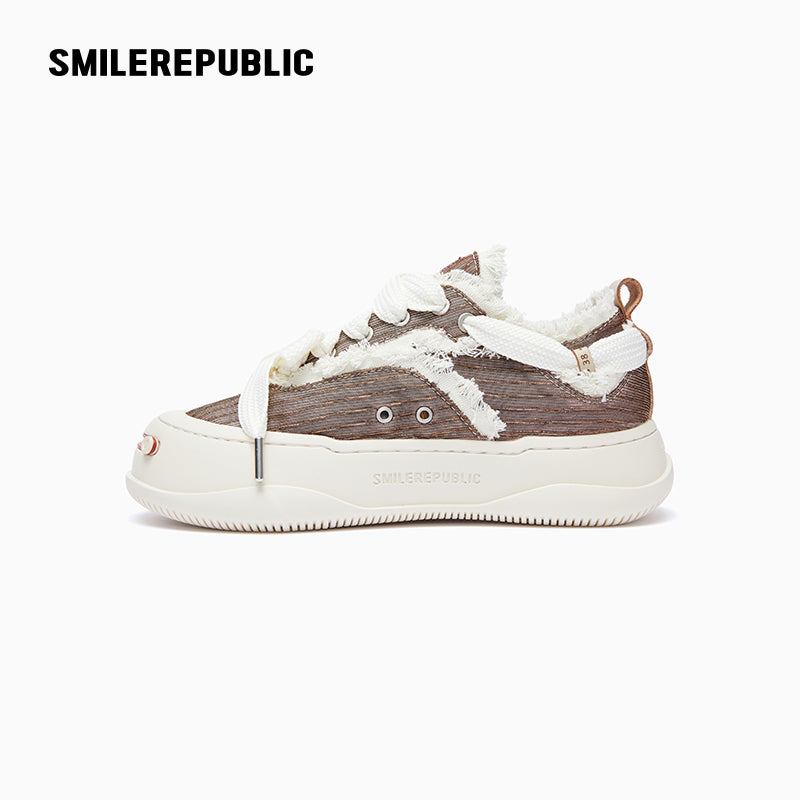 Coffee Brown Sneaker Shoes Silk Cloth Low Top Sb