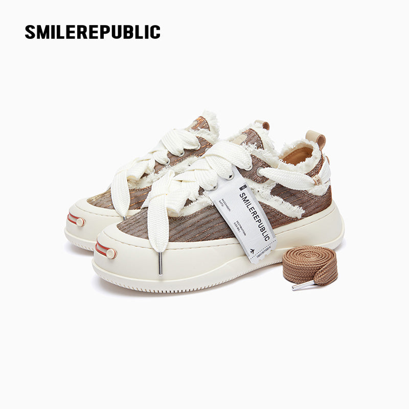 Coffee Brown Sneaker Shoes Silk Cloth Low Top Sb