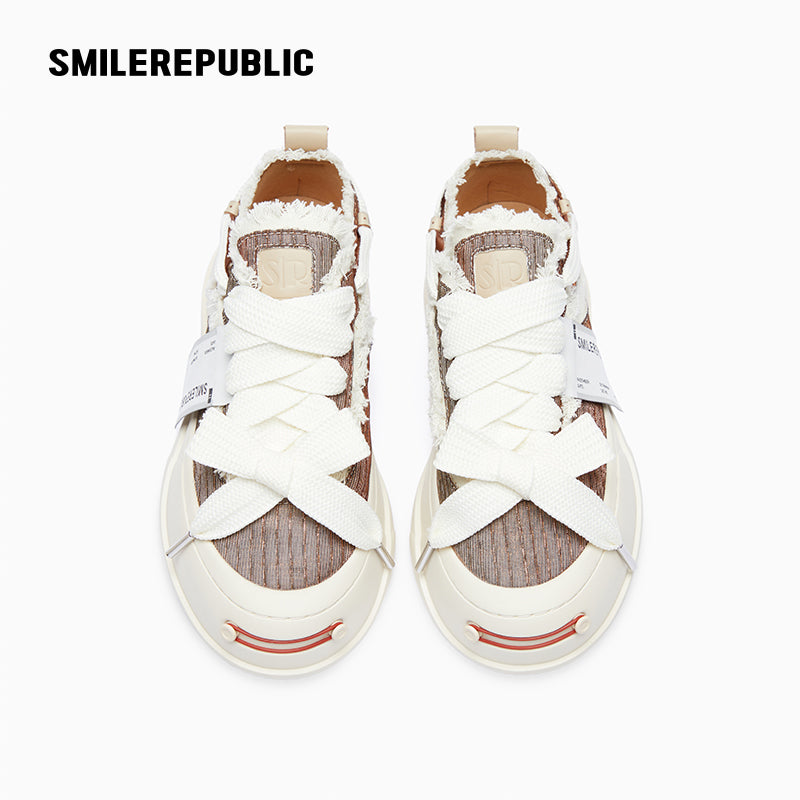 Coffee Brown Sneaker Shoes Silk Cloth Low Top Sb