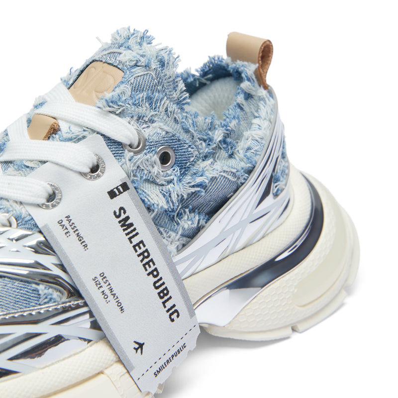 【NEW】XXXS Denim Blue Silver Slip On Sneaker Canvas Shoes