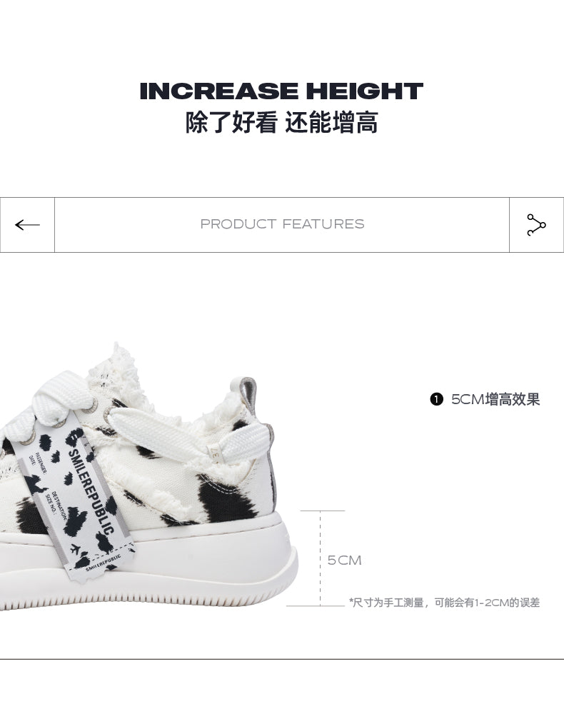 Black and White Spotted Canvas Platform Sneakers with Replaceable Smile Toe Design 详情图 1
