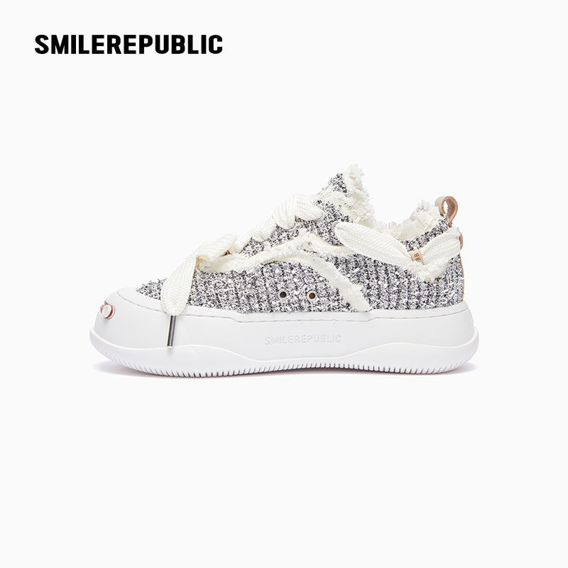 Silver Sneaker Shoes Tweed Low Top Canvas Shoes - SMILEREPUBLIC Slip On Shoes Store