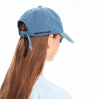 Light Blue Denim Baseball Cap with Metal Smile Logo Detail Adjustable Strap Unisex Hat