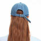 Light Blue Denim Baseball Cap with Metal Smile Logo Detail Adjustable Strap Unisex Hat