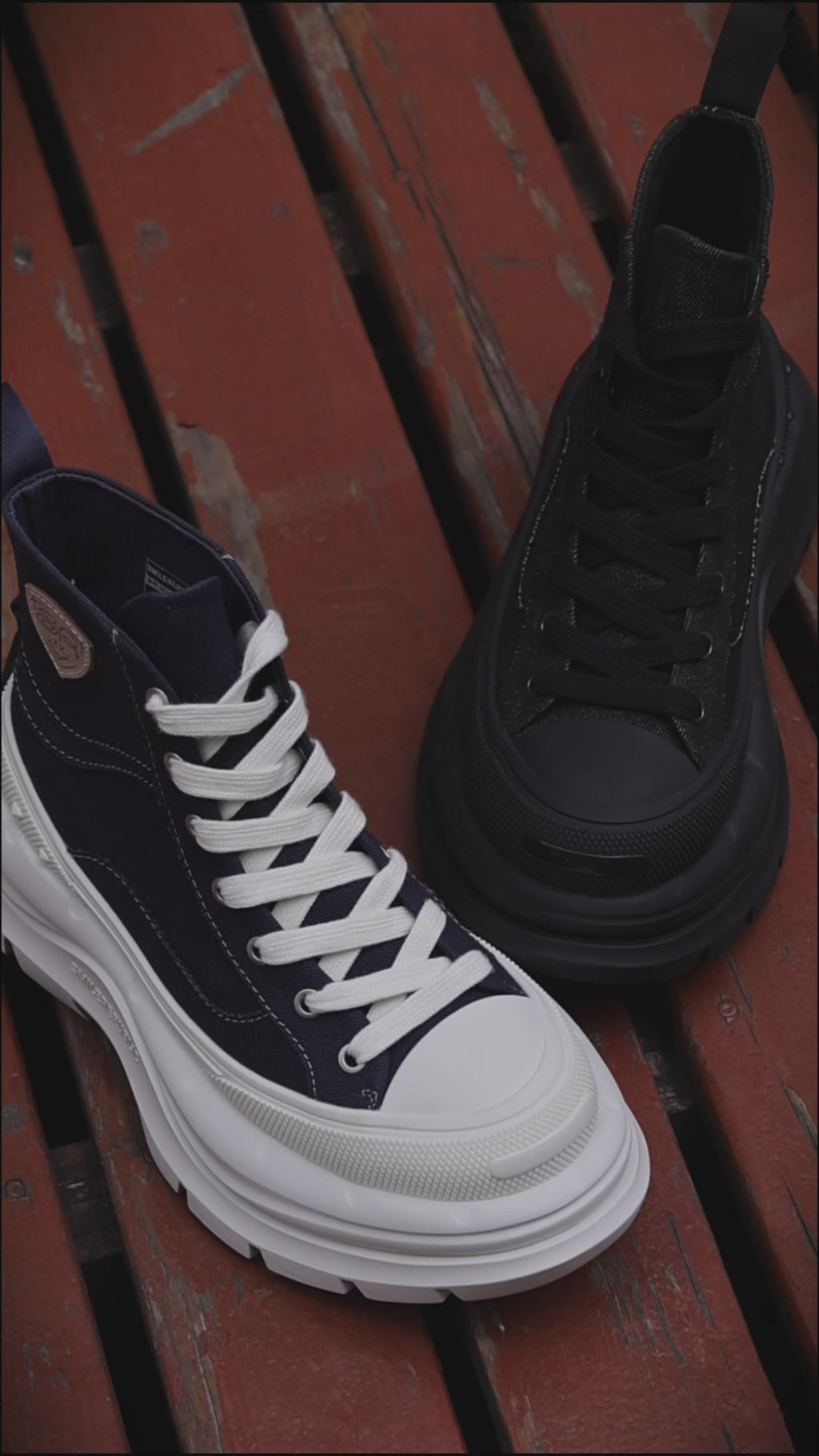 Navy Blue Smile Toe Canvas Chunky Platform High Top Lace Up Sneakers