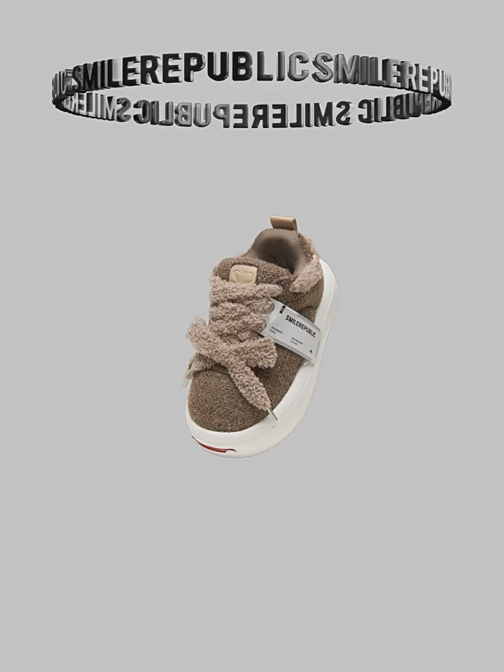 Multicolor Fair Isle-Inspired Fleece Platform Sneakers with Interchangeable Smile Toe