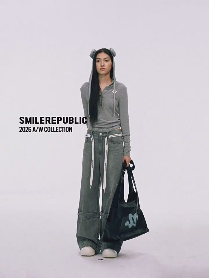 Gray Hooded Sweatshirt with 3D Ear Detail, Viscose Blend Pullover Hoodie for Women