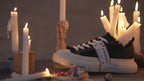 Black Frayed Canvas Chunky Platform Sneakers, Unisex Low Top Lace-Up Casual Streetwear Shoes - view 2