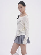 Gray Polyester Viscose Blend Pleated Mini Skirt with Side Tie and Logo Detail for Women