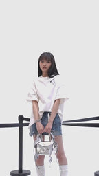 Light Blue Washed Denim Shorts with Logo Drawstring, Women's Streetwear Shorts