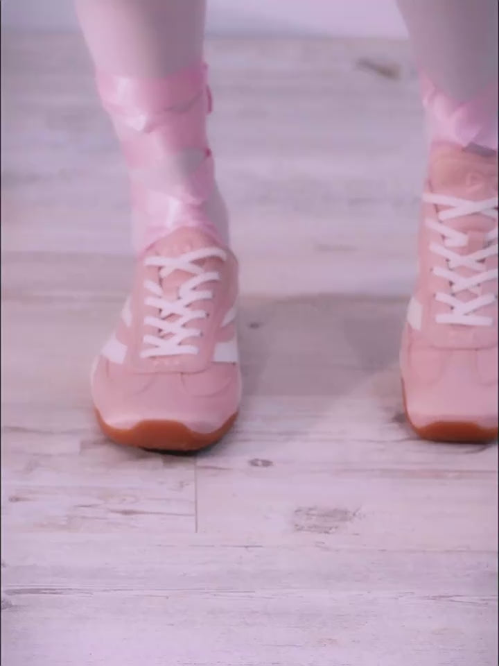 Light Pink Bow Detail Low Top German Trainer Sneakers with Square Toe